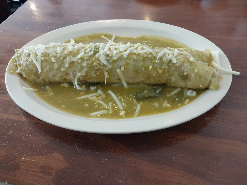 Barbacoa Burrito Smothered in Green Sauce